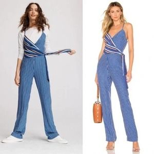 rag & bone Felix Striped Silk Tie Waist Jumpsuit Metal Grommet Contrast Size 0